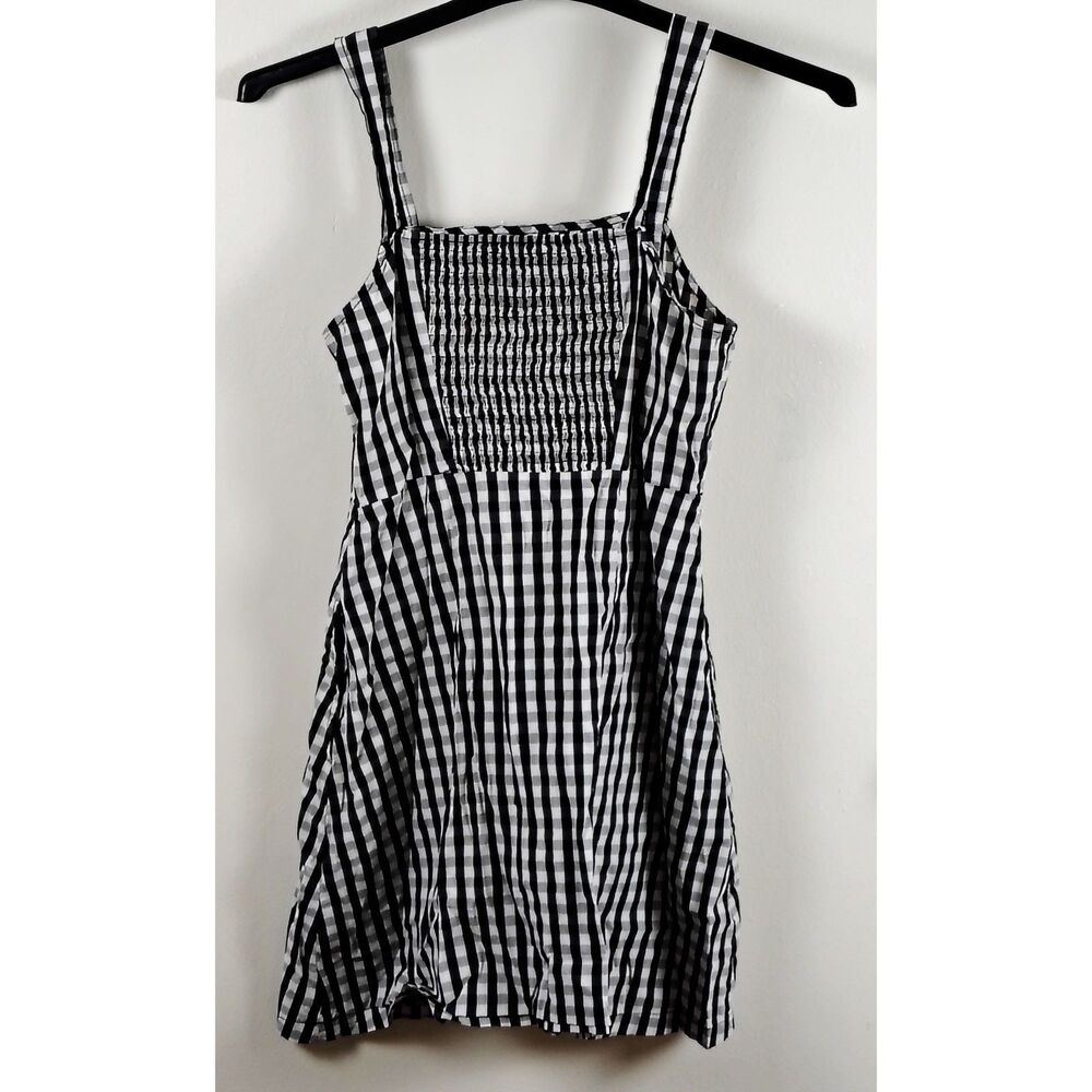 Ava Black White Gingham Sleeveless Dress Pockets Side zip 25 in Length - Picture 2 of 11